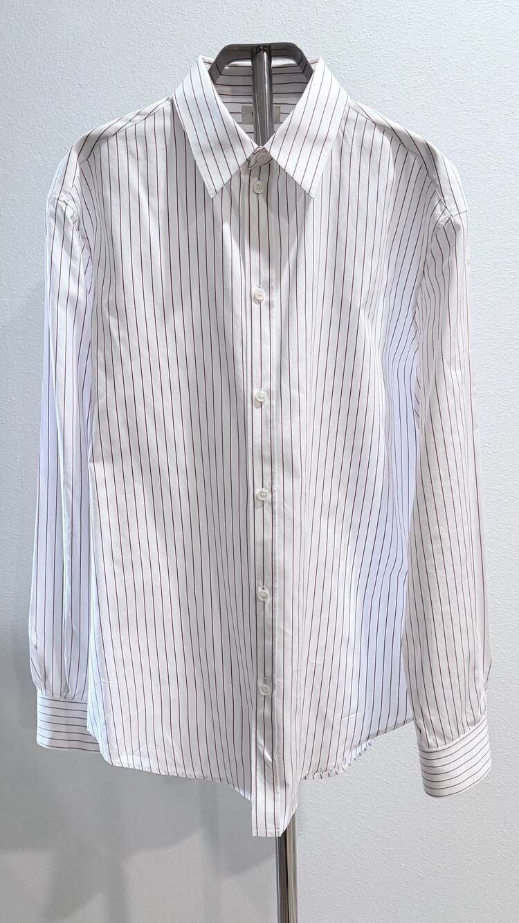 Celine Paris White and Red Pinstripe Button-Up Shirt Sz 41